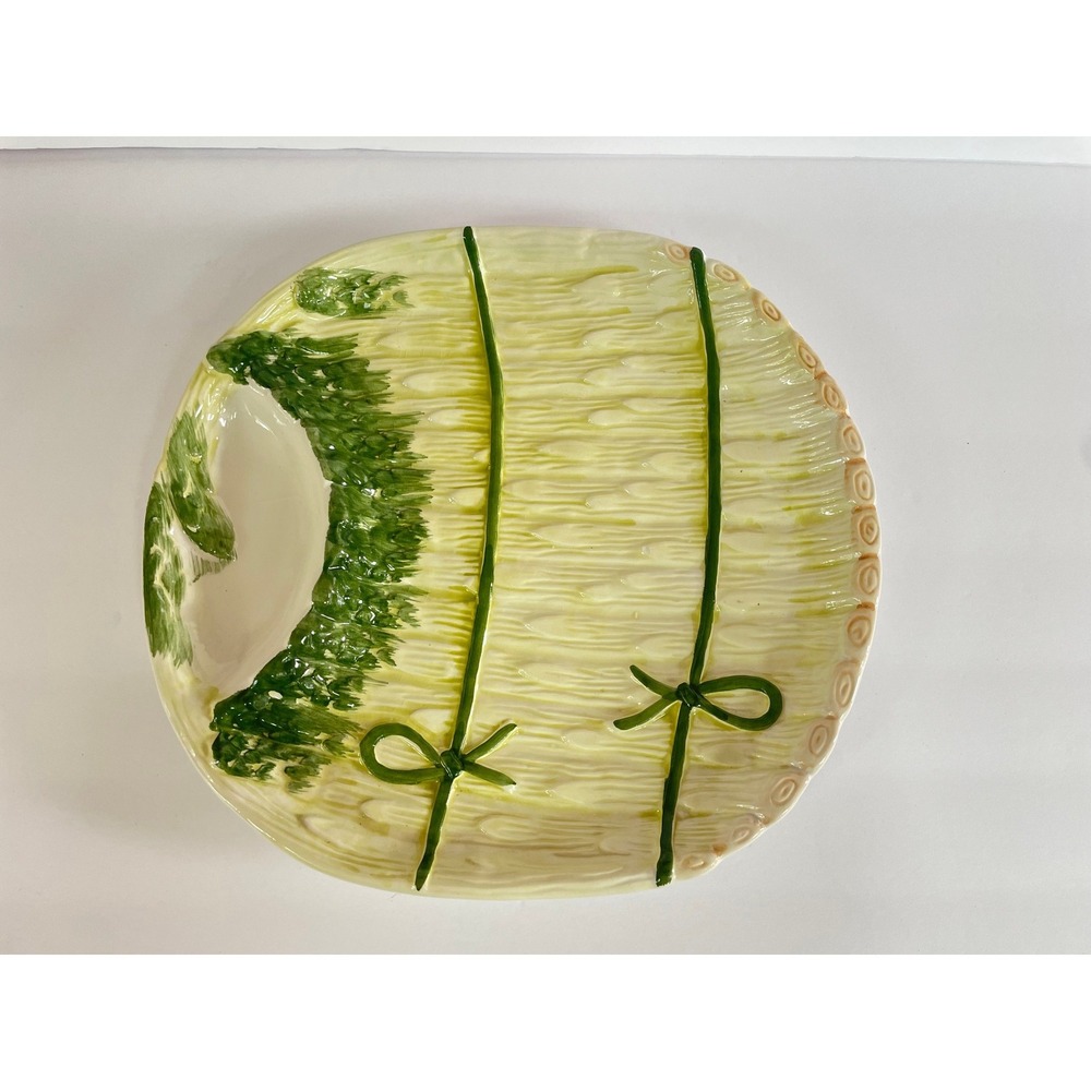 Vintage Portugal Majolica Ceramic Serving Bowl with Embossed Asparagus Stalks